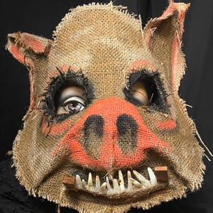 Hog Horror Pig Mask - Scary Adult Halloween Boar Costume - Handmade Custom Props - Creepy Scarecrow Javali Mask