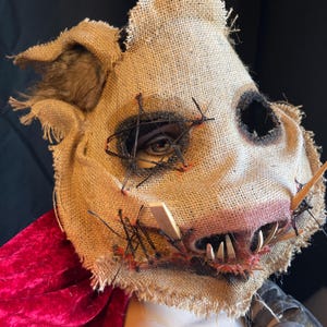 Cryptid Pig Horror Mask - Adult Halloween Boar Costume - Handmade Custom Props - Gothic Hog Swine Monster Masquerade Mask