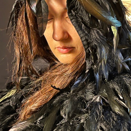 Keland Cape Plume Gothique Noir Avec Cornes Maléfiques - Costume Halloween Corbeau