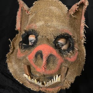 Hog Horror Pig Mask - Scary Adult Halloween Boar Costume - Handmade Custom Props - Creepy Scarecrow Javali Mask