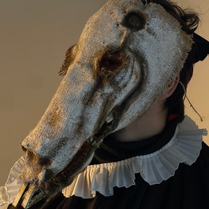 Mari Lwyd Mask: Burlap Horse Skull, Cosplay Costume Prop