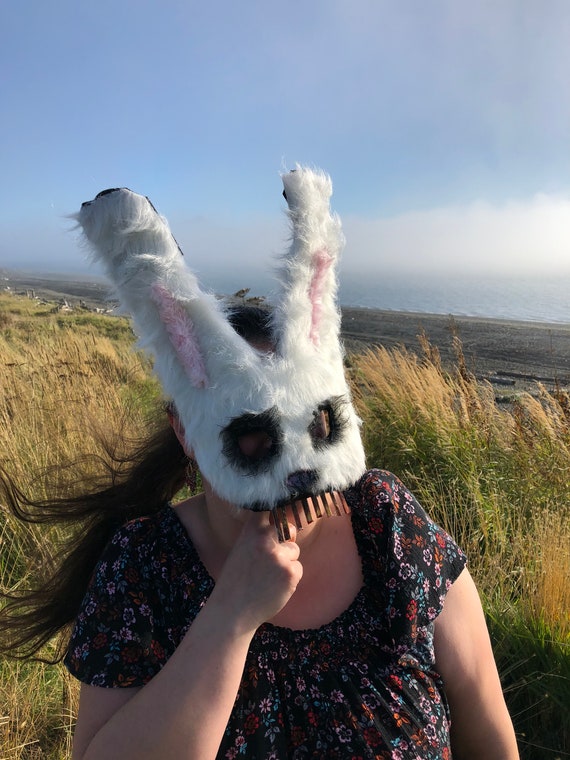 Evil White Rabbit Mask Fuzzy Wicked Bunny Mask Adult Etsy