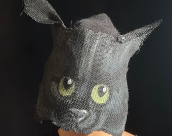 Black Cat Mask - Burlap and Eco-felt Adult Halloween Costumes for Masquerades & Photo Props - Kitty Cat Masks