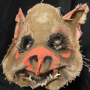 Hog Horror Pig Mask - Scary Adult Halloween Boar Costume - Handmade Custom Props - Creepy Scarecrow Javali Mask