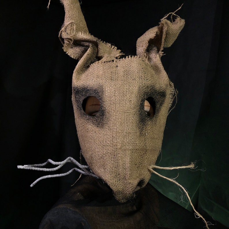 Creepy Scary Burlap Rabbit Mask - Handmade Custom Halloween Props - Adult Cosplay LARP Horror Costume - Easter, Masquerade, Carnival Masks 