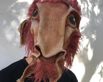 Goat Mask - Burlap Goat Mask - Cosplay, Theater, Photo Shoot Costume Prop