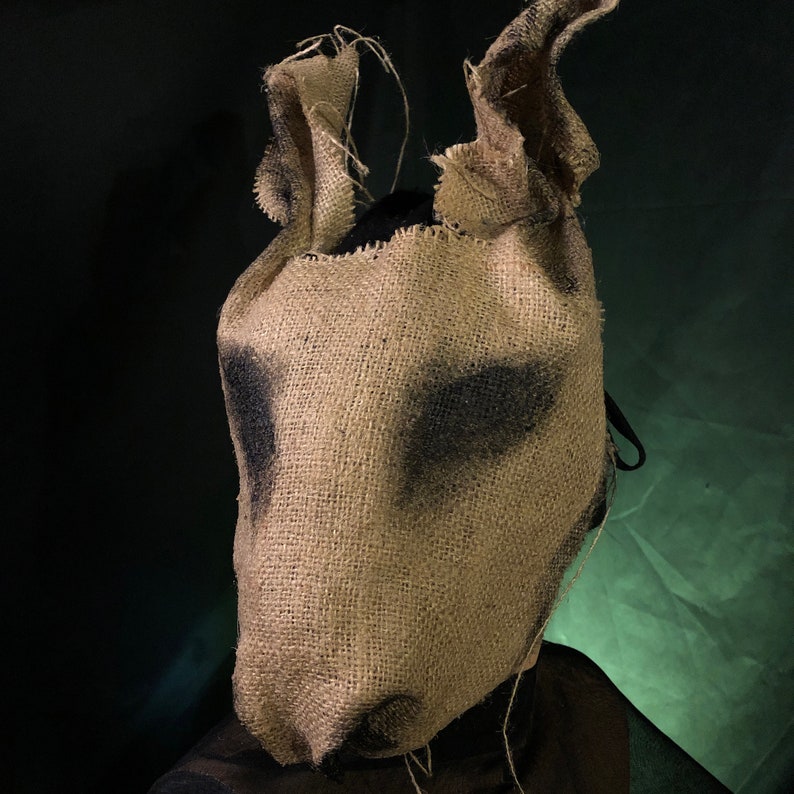 Scary Creepy Burlap Rabbit Mask - Handmade Halloween Horror Props - Custom Killer Rabbit Sack Scarecrow Mask - Creepy Easter Bunny Masks 