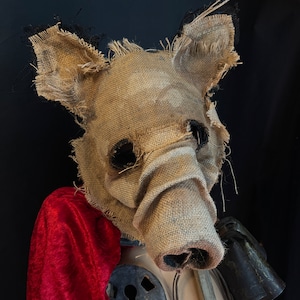 Pig Horror Mask - Adult Halloween Boar Costume - Handmade Custom Props - Burlap Hog Swine Masquerade Mask