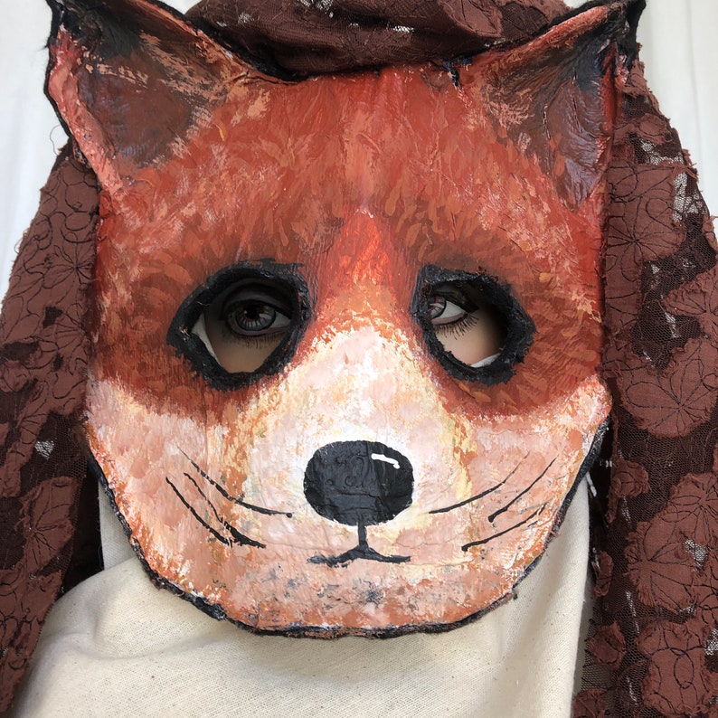 Fox Mask Handmade Paper Maché Masquerade Kitsune LARP Mask Etsy