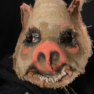 Hog Horror Pig Mask - Scary Adult Halloween Boar Costume - Handmade Custom Props - Creepy Scarecrow Javali Mask