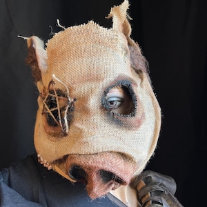 Pig Horror Mask - Adult Halloween Boar Costume - Handmade Custom Cryptid Props - Burlap Hog Swine Masquerade Mask