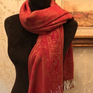 Cashmere, Cashmere Scarf, Red Scarf, Wrap, Pashmina, Paisley, Accessories, Gifts For Her, Mother’s Day Gifts,  Anniversary Gifts For Her