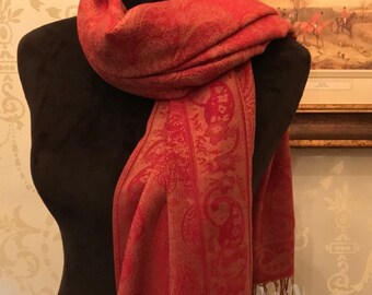 Cashmere, Cashmere Scarf, Red Scarf, Wrap, Pashmina, Paisley, Accessories, Gifts For Her, Mother’s Day Gifts,  Anniversary Gifts For Her