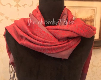 Valentine&#39;s Day Gifts For Her, Easter Gifts For Her, Cashmere Scarf, Red Scarf, Cashmere Wrap, Pashmina, Paisley, Gifts For Her, Anniversary