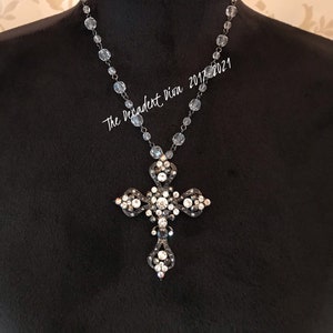 Cross, Cross Necklace, Silver, Silver Cross, Rosary, Rhinestone Cross, Cross Pendant, Beaded Rosary, Faith, Love, Anniversary, Gift For, Mom