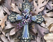 CROSS DECOR, Metal Cross, Fleur De Lis Cast Iron Cross, Purple Cross Door Knocker, Rhinestone Cross, Purple Bejeweled Cross, Mother s Day