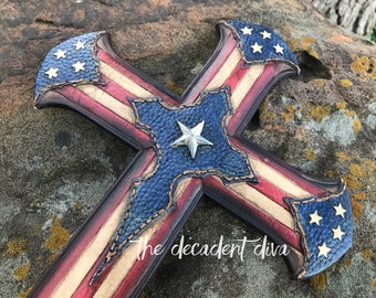 Cross, USA, US Flag, God Bless America, Independence, Wall Cross, Crucifix Wall, Cross Wall Decor, Handmade, Faith, Christian Gift, Easter