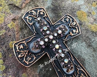 Wall Cross Decor, Metal Cross, Cross, Rhinestone Cross, Mosaic, Christian , Wall Decor, Christian Gift, Rose Gold, Crucifix, Housewarming