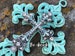 WALL CROSS DECOR, Fleur De Lis Wall Decor, Turquoise Cross, Rhinestone Cross, Metal Art, 6th Iron Anniversary, Christian Gift, Christmas 