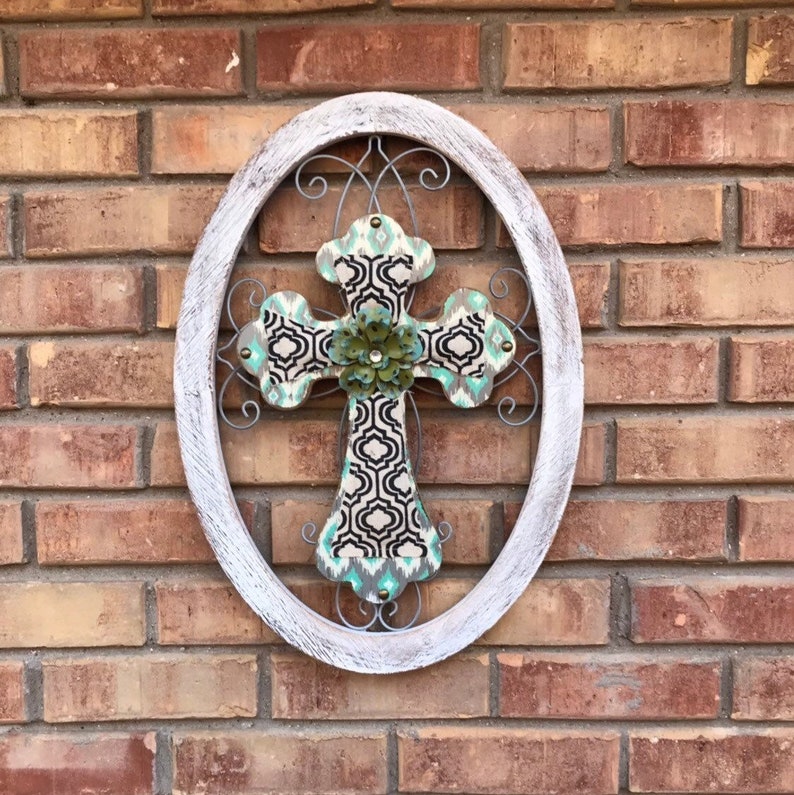 Wall Cross Crosses For Decor Turquoise White Framed Wood Wrought Iron Fleur De Lis Wal