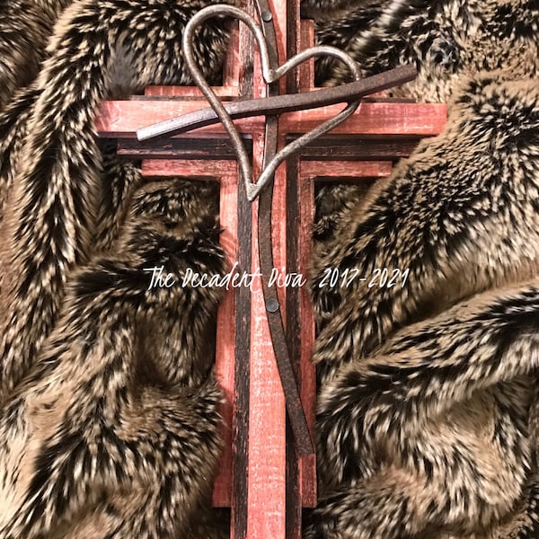 Rustic Red Wood Cross with Metal Heart, Distressed Christian Wall Decor