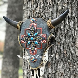 Cráneo, Cráneo de vaca pintado, Cráneo de vaca, Decoración de calaveras, Cráneo decorativo, Cráneo de vaca rústico, Arte de calaveras, Decoración del hogar del suroeste, Western, Boho Chic