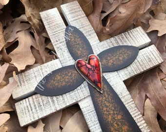 Wall Cross, Metal Cross, Red Cross, Crucifix Wall, Cross Wall Decor, Cross, Heart, Love, Anniversary, Wedding, Christian Gift, Gifts For