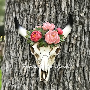 Skull, Decorative Skull, Roses, Skull Decor, Boho Chic Wall Art, Southwestern Home Decor, Painted Skull, Floral Skull