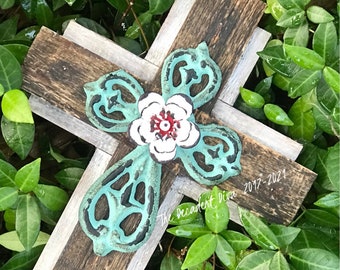 Cross, Wall Cross, Crucifix Wall, Cross Wall Decor, Wood Cross, Metal Cross, Handmade, Love, Anniversary, Faith, Christian Gift, Gift For