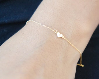 FREE SHIPPING Silver Heart Bracelet Tiny Sterling Siver Heart 925 real silver dainty heart bridesmaid heart bracelet delicate bracelet