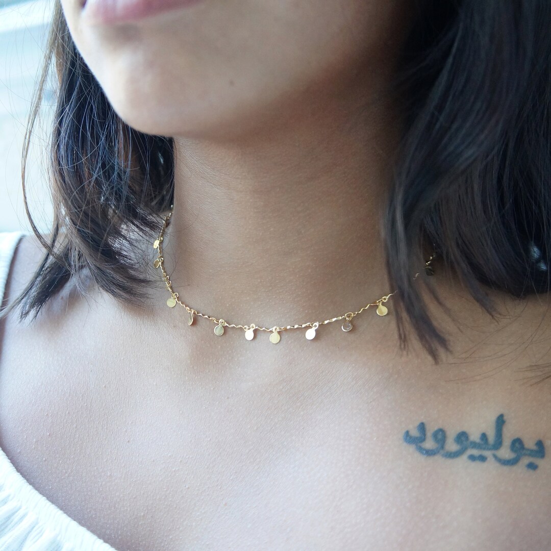 Tiny Discs Necklace Gold Dots Necklace Dangling Coin Charms Bohemian ...