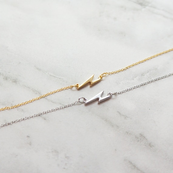 Lightning Bolt Necklace Card Set Dainty Gold Asymmetrical Necklace Courage Sentimental Gift for Her Thunderbolt Necklace