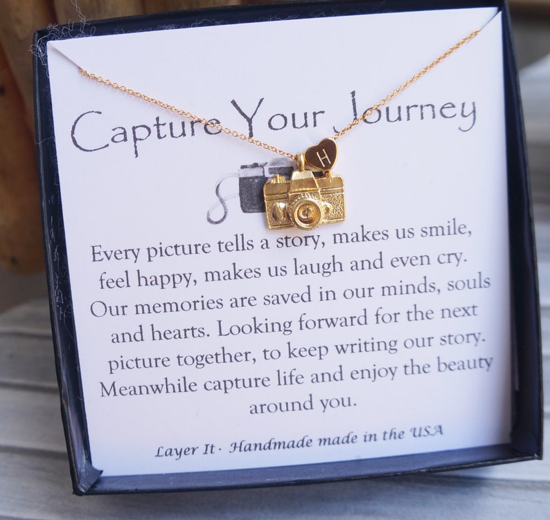 Camera Personalized Necklace Gold Charm Necklace Camera Necklace Best Friend Gift Silver Necklace Graduation Gift Custom Heart Necklace image 5