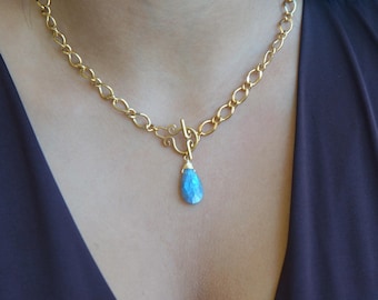 Labradorite Necklace Gold Chain, Gemstone Pendant, Healing Crystal Necklace