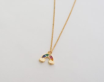 Multicolor Tiny Gold Rainbow Charm Necklace Rainbow Baby Necklace Mother Necklace Gift Sentimental Sister Necklace Baby Shower Gift for Her