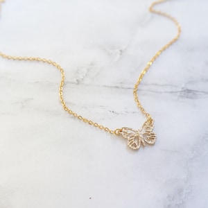 Dainty Filigree Butterfly Pendant: Gold Wings Necklace