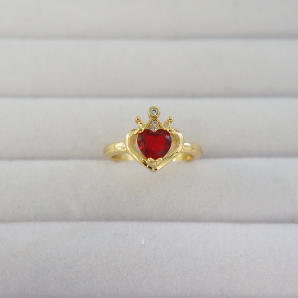 Adjustable Gold Heart Crown Ring, Romantic Jewelry, Heart Ring, Crown Ring, Statement Ring, Gift for Her, Gift for Wife, Stackable Ring