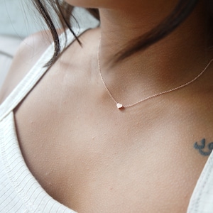 Dainty Necklace Tiny Heart Minimalist Heart Necklace Tiny Hand Stamped Initial CUSTOM Gift Friendship Necklace Bridesmaid Gift Tiny Necklace image 1