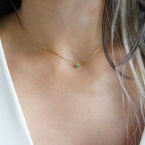 Dainty Emerald Necklace: Minimalist Gold May Birthstone Choker