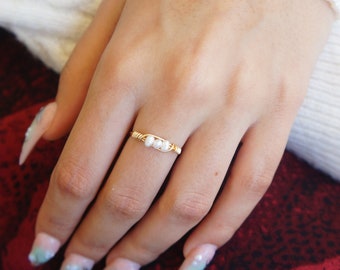 Dainty Freshwater Pearl Ring: 14kt Gold Fill Stacking Ring