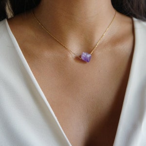 Raw Crystal Necklace Amethyst Necklace February Birthstone Large Rough Stone Layering Necklace Natural Amethyst Pendant image 1