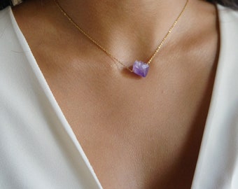 Raw Crystal Necklace Amethyst Necklace  February Birthstone Large Rough Stone Layering Necklace Natural Amethyst  Pendant