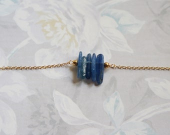 Raw Crystal Necklace Natural Blue Kyanite Necklace Rough Slice Stone Layering Necklace Kyanite Stone Pendant Healing Energy Necklace