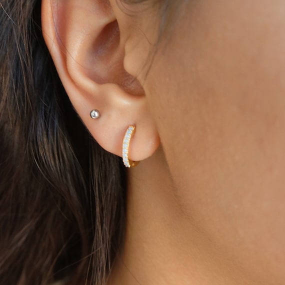 Tiny Opal Hoops Huggie Hoops Everyday Cute Tiny Earrings Opal