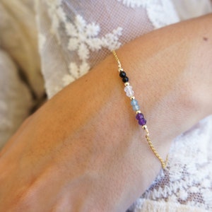 Minimal Gemstone Bracelet Empath Protection Crystal Powerful Black Tourmaline Moonstone Amethyst Aquamarine Block Negativity Bracelet