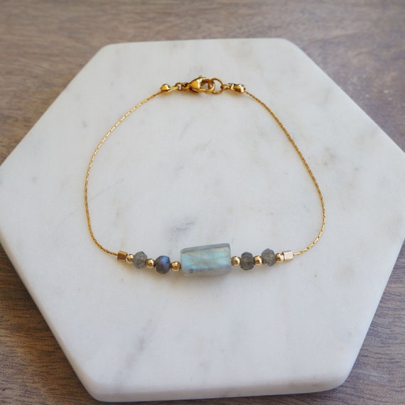 Dainty Labradorite Bracelet: 14kt Gold Filled Beaded Stacking Bracelet