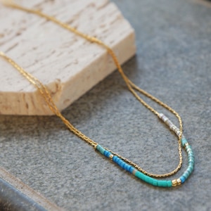 Dainty Gold Seed Bead Necklace: Layering Boho Necklace