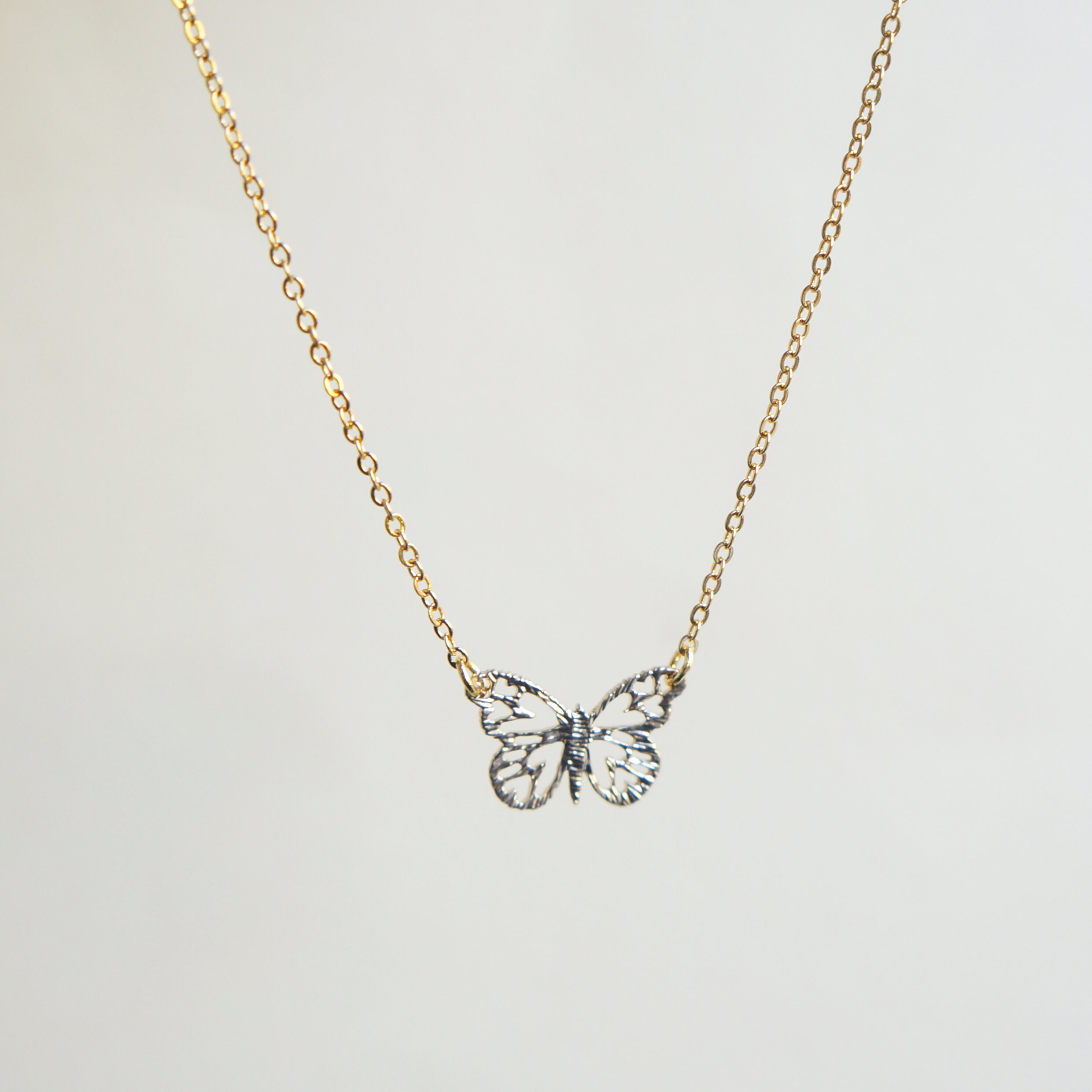 Download Delicate Butterfly Necklace Thin Chain Necklace Dainty Jewelry Etsy
