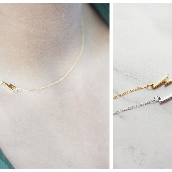 Tiny Lightning Bolt Necklace Small Thunderbolt Gold Charm Necklace Outline Dainty Necklace Best Friend Gift Idea
