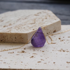 Natural Amethyst Drop Necklace: Purple Crystal Pendant, February Birthstone